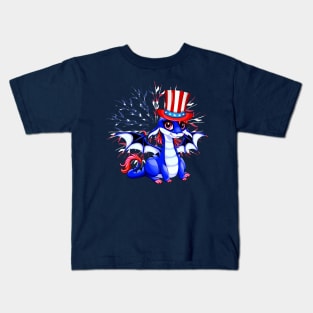 Cute Anime Dragon July 4th Independence Day Fireworks Baby Dragon Kids T-Shirt